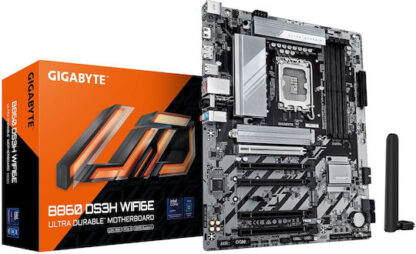 GIGABYTE B860 DS3H WIFI6E Motherboard - Intel Core Ultra Series CPUs  8+1+2+2 Phases VRM  up to 9066MHz DDR5  1xPCIe 5.0 + 1xPCIe 4.0 M.2  2.5GbE LAN  WIFI 6E  USB 3.2 Gen 2x2