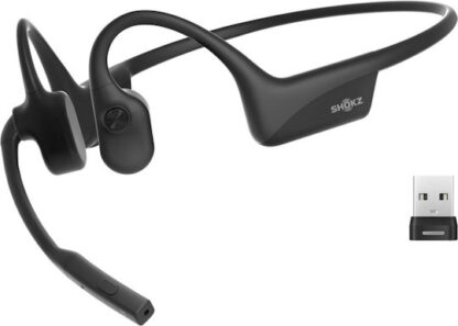 SHOKZ OpenComm2 UC 2025 Upgrade Wireless Bluetooth Bone Conduction Videoconferencing Headset with USB-C Charging Port and USB-A adapter | 16 Hr Talk Time  29m Wireless Range  1 Hr Charge Time | Includes Noise Cancelling Boom Mic and Dongle  Black