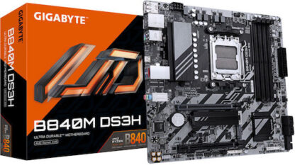 GIGABYTE B840M DS3H Motherboard - AMD Ryzen 9000 CPUs  8+2+2 Phases VRM  up to 8200MHz DDR5  2xPCIe 4.0 M.2  2.5GbE LAN  USB 3.2 Gen 1