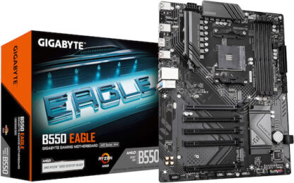 GIGABYTE B550 EAGLE Motherboard - AMD Ryzen 5000 G-Series CPUs  10+3+1 Phases VRM  up to 3200MHz DDR4  1xPCIe 4.0 + 1xPCIe 3.0 M.2  1GbE LAN  USB 3.2 Gen 2