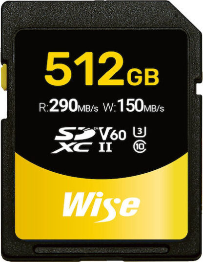 Wise SDXC UHS-II V60       512GB R:290MBs / W:150MBs   WI-SD-S512