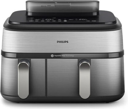 Philips Air Fryer με Διπλό Αποσπώμενο Κάδο 9lt Ασημί NA555/00