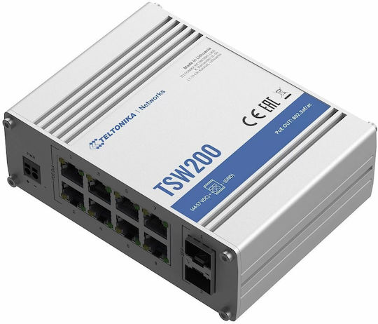 Teltonika TSW200 Unmanaged L2 PoE+ Switch με 10 Θύρες Gigabit (1Gbps) Ethernet και 2 SFP Θύρες Teltonika TSW200 Unmanaged L2 PoE+ Switch με 10 Θύρες Gigabit (1Gbps) Ethernet και 2 SFP Θύρες