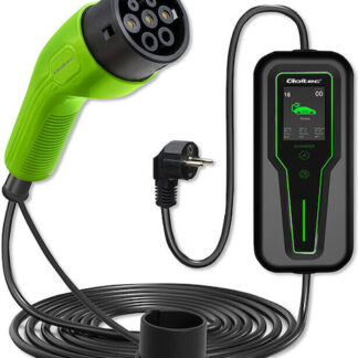 Qoltec 52465 Mobile charger for EV 2-in-1 Type2 with regulation | 3.5kW | 230V | LCD | Portable | Wallbox | 5m