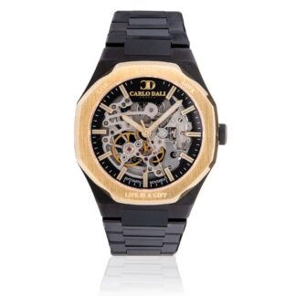 "TIMELESS" SKELETON BLACK & GOLD RUBBER WATCH