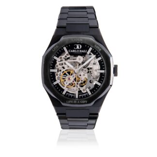 "OCTAGON" LIVE LAUGH LOVE SILVER & BLACK LIMITED WATCH.
