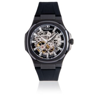 "TIMELESS" SKELETON BLACK & SILVER RUBBER WATCH