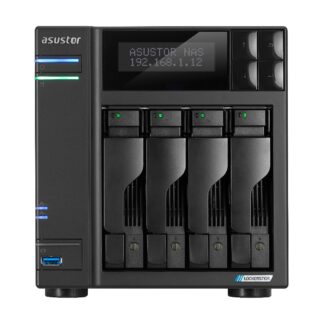 NAS Asustor AS6804T; Tower; 4x (3.5  SATA HDD/ 2.5  SSD); AMD Ryzen Embedded V3C14; 16G ECC DDR5 SODIMM (max. 64GB)  2x 10GbE  2x 5GbE  4x M.2 2280 NVMe PCIe 4.0  2x USB4  2x USB 3.2 Gen  1x optional 10 GbE card