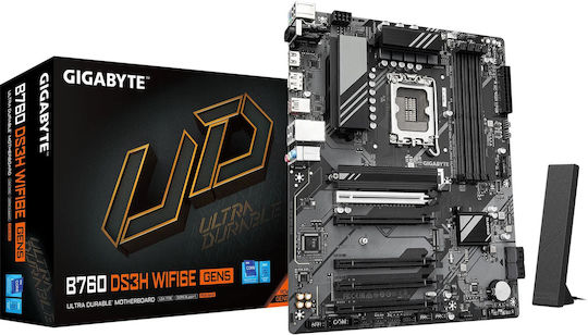 GIGABYTE B760 DS3H WIFI6E GEN5 Motherboard - Supports Intel Core 14th Gen CPUs  8+2+1 Phases Digital VRM  up to 5600MHz DDR5  2xPCIe 4.0 M.2  Wi-Fi 6E  1GbE LAN  USB 3.2 Gen 2x2