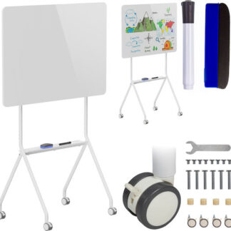 Ergo Office mobile dry erase board  horizontal orientation  white  single sided  with shelf  board dimensions 1190x790mm  ER-306