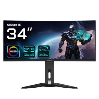 GIGABYTE MO34WQC2 34  OLED WQHD Curved Gaming Monitor - 3440 x 1440  240Hz  0.03ms  KVM  250 cd/m2  FreeSync Premium Pro  DisplayHDR True Black 400  HDMI 2.1  Displayport 1.4