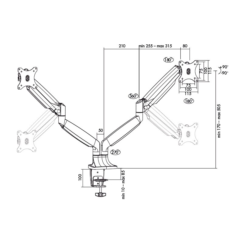 Dual monitor mount, 13-27, 2x9kg. max Dual monitor mount, 13-27, 2x9kg. max