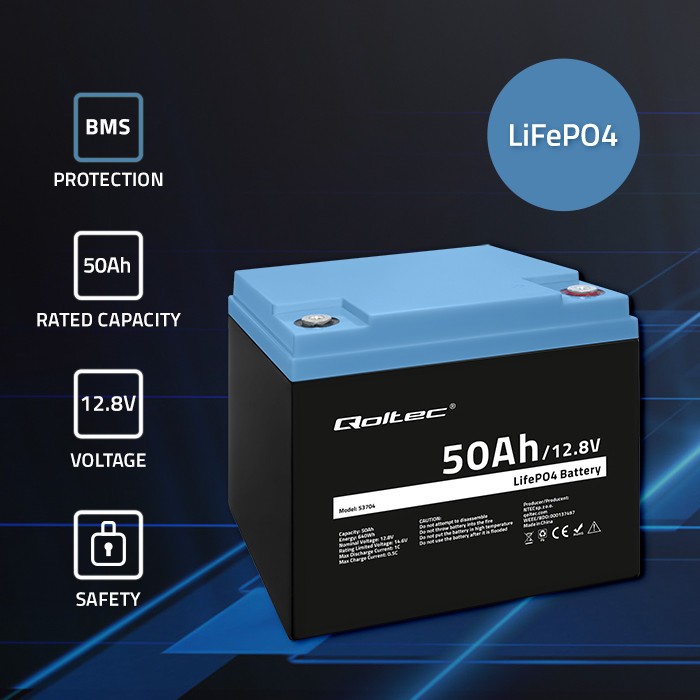 LiFePO4 battery 12.8V, 50Ah, 640Wh, BMS LiFePO4 battery 12.8V, 50Ah, 640Wh, BMS