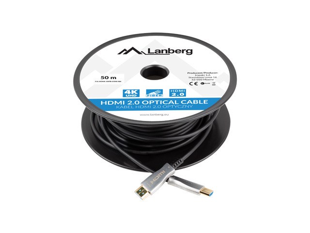 Lanberg CA-HDMI-20FB-0500-BK optical cable HDMI M/M 50m v2.0 4K AOC Lanberg CA-HDMI-20FB-0500-BK optical cable HDMI M/M 50m v2.0 4K AOC