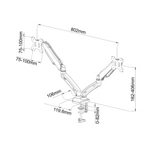 Desk handle on gas spring for 2 LEDs / LCDs 13-27 inches L-13GD