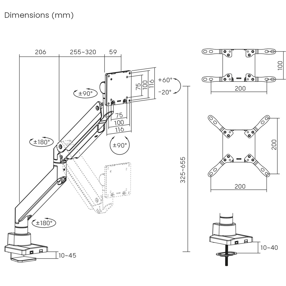 Maclean MC-968 Double Arm Monitor Mount with Gas Spring 17-57 27 kg Heavy Duty Sturdy Full Motion Holder Bracket Max VESA 200x200 Maclean MC-968 Double Arm Monitor Mount with Gas Spring 17-57 27 kg Heavy Duty Sturdy Full Motion Holder Bracket Max VESA 200x200