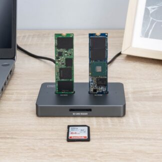 Docking Station USB-C 3.2 Gen2 for SSD M.2 Duo NVMe and SATA (max. 2x 4 TB) with SD-Express 7.1 reader (max. 2 TB), black