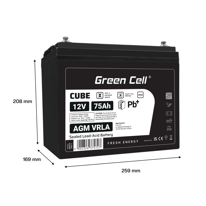 Battery AGM VRLA 12V 75Ah IP54 Battery AGM VRLA 12V 75Ah IP54