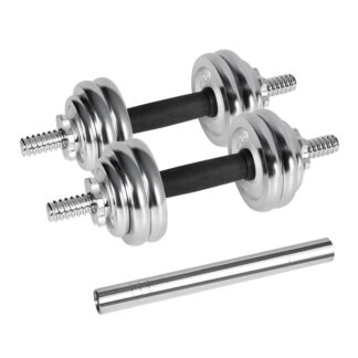 REBEL ACTIVE Chrome Adjustable Dumbbells in a Case 30 kg with Barbell