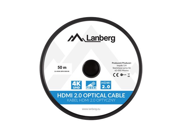 Lanberg CA-HDMI-20FB-0500-BK optical cable HDMI M/M 50m v2.0 4K AOC Lanberg CA-HDMI-20FB-0500-BK optical cable HDMI M/M 50m v2.0 4K AOC
