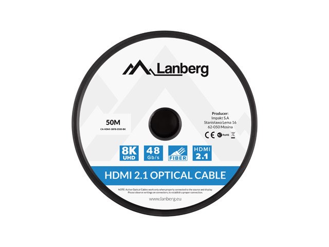 LANBERG CABLE HDMI M/M V2.1 50M 8K OPTICAL AOC LANBERG CABLE HDMI M/M V2.1 50M 8K OPTICAL AOC