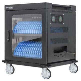 Manhattan Laptop Charging Cart/Trolley via AC Adapter (EU) 32-bay  Install device's AC Adapter (power cables) into unit  Suitable for ALL laptops (to 15.6 )  iPads  MacBooks  Chromebooks  other USB-C devices  Bays 380x30x280mm  Cabinet  Lockable