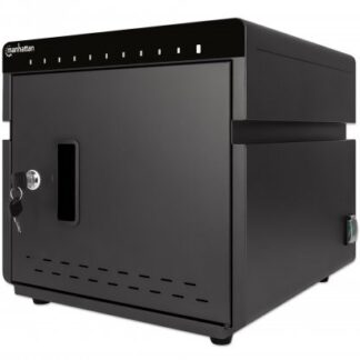 Manhattan iPad to 11  10-bay Charging Cabinet Desktop via USB-C  Also other tablets and smartphones (with device to USB-C cable)  Bays 264x22x235mm  Device charging cables not included (suggest USB-C cable 354868)  Cart  Lockable  EU/UK power cords