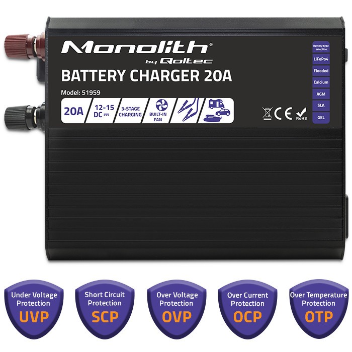 Charger for LiFePO4 AGM GEL SLA batteries, 20A Charger for LiFePO4 AGM GEL SLA batteries, 20A
