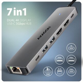 HMC-7HX2 USB hub 7in1 5Gbps 2xHDMI GLAN USB-C